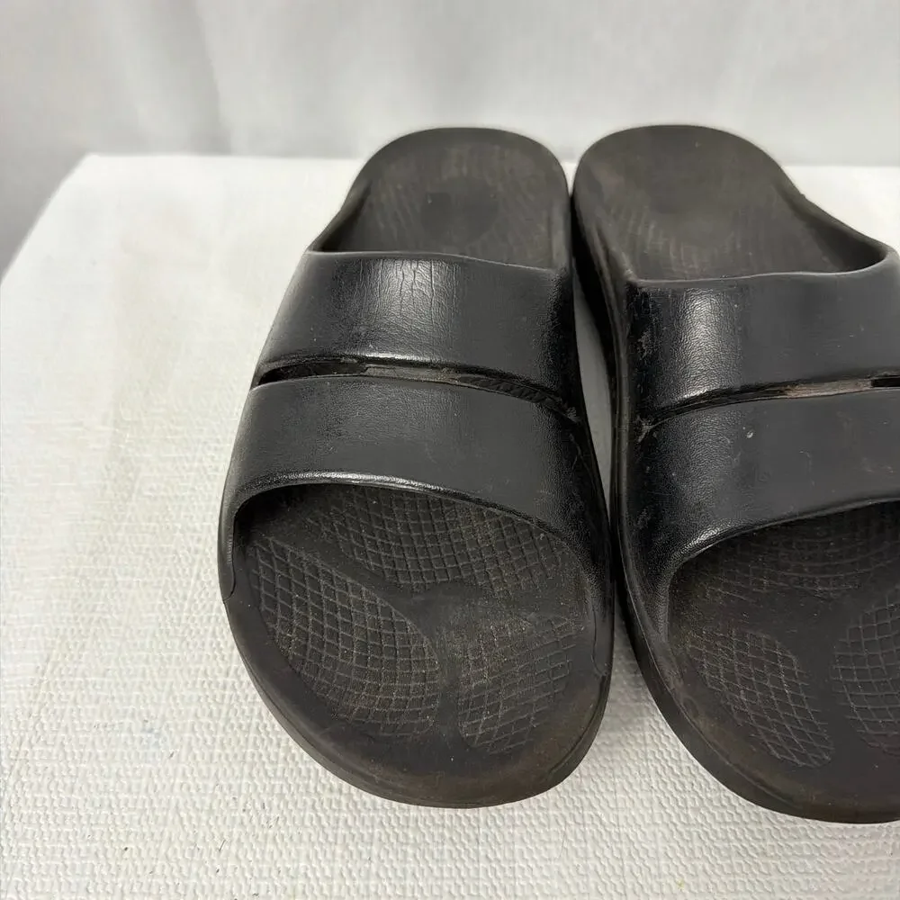 OOFOS OOahh Slides Mens Size 8 Black Recovery Slip On Sandals Comfort